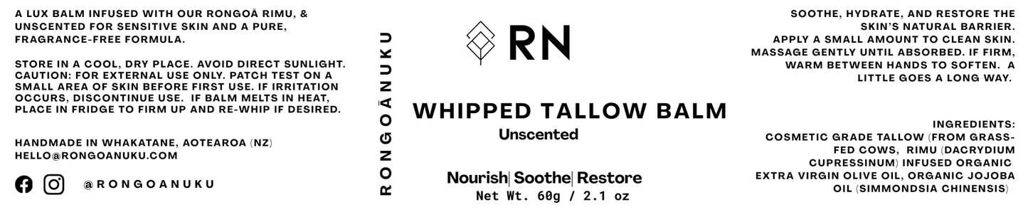 Product label of unscented whipped tallow balm 60g jar