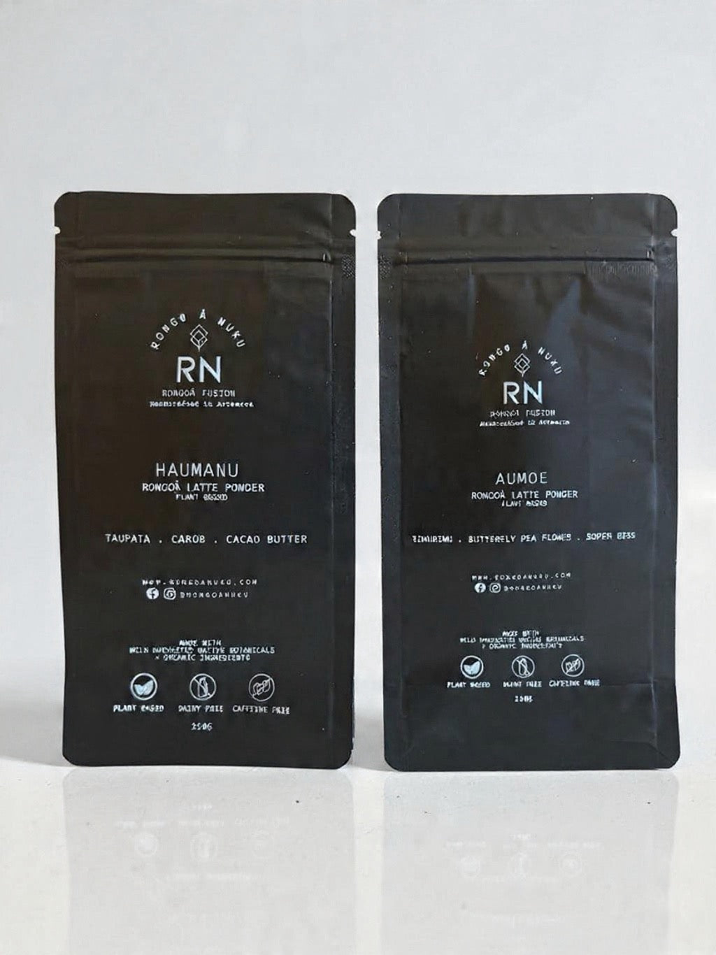 Superfood latte powders infused with rongoa - native botanicals.  Caffeine free, vegan, organic + wildharvested ingredients.