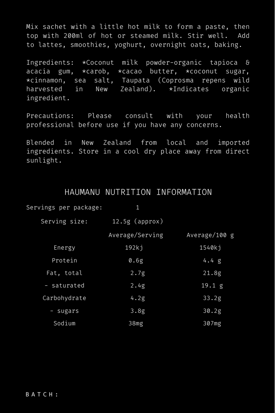 Rongoa Maori Plant Medicine Latte Powder