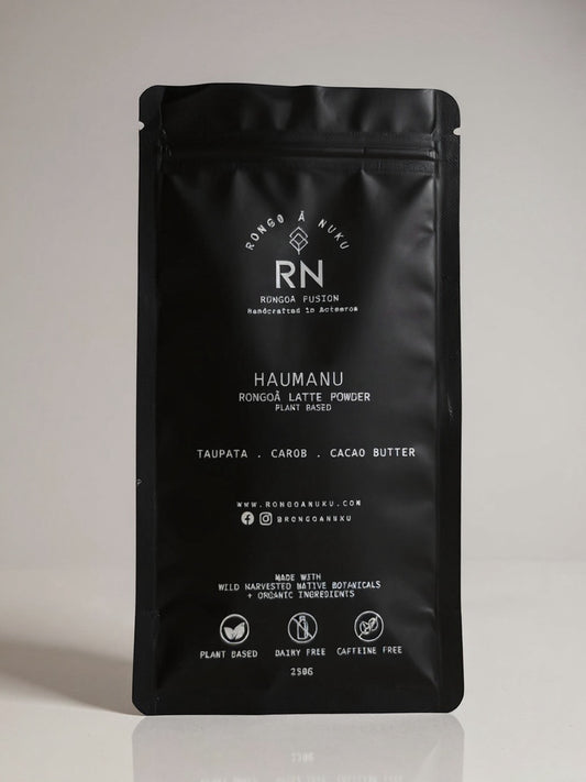 250g pouch of Haumanu Rongoā Latte for grounding, restoration and gut health.