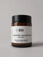 Unscented 60g amber jar of whipped tallow balm with white product label 